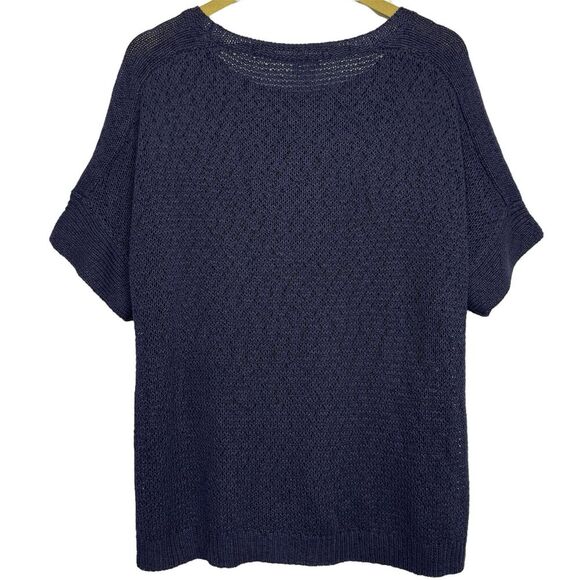 Chicos Size 2 Large Beaded Mesh Sweater Knit Top Dolman Sleeve Blue Boho Beach - Picture 4 of 6